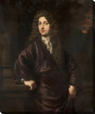 Картина Три четверти портрета мужчины в пурпурном плаще и кружевной шали, правая рука которого лежит на постаменте;