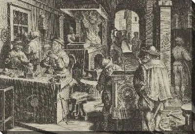 Картина Новые изобретения современности [Нова Реперта], Изобретение часового механизма, пластина 5