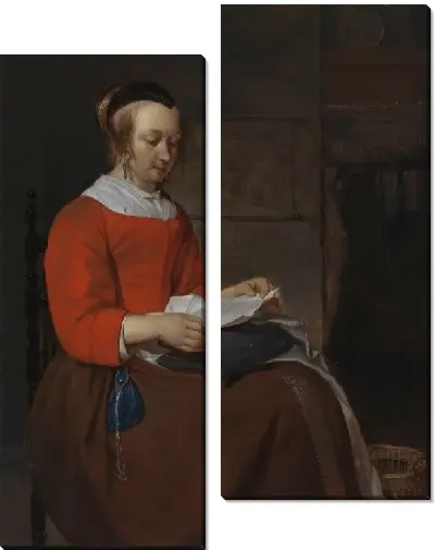 Картина Молодая женщина сидит в интерьере и читает письмо