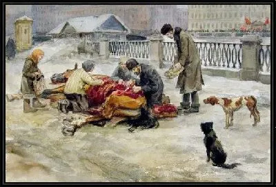 Разделывание павшей лошади (на другой стороне Невы манифестация с красными флагами) (Razdelyvanie dead horse (on the other side of the Neva demonstration with red flags))