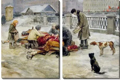 Разделывание павшей лошади (на другой стороне Невы манифестация с красными флагами) (Razdelyvanie dead horse (on the other side of the Neva demonstration with red flags))