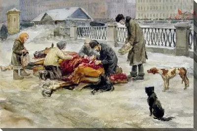 Картина Разделывание павшей лошади (на другой стороне Невы манифестация с красными флагами) (Razdelyvanie dead horse (on the other side of the Neva demonstration with red flags))