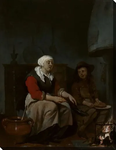 Картина Женщина и мальчик готовят блины