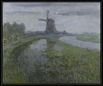 Восточная мельница вдоль реки Гейн при лунном свете