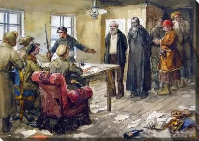 Картина Большевисткий суд над местным помещиком и священником (Bolshevistky trial of the local landowner and priest)