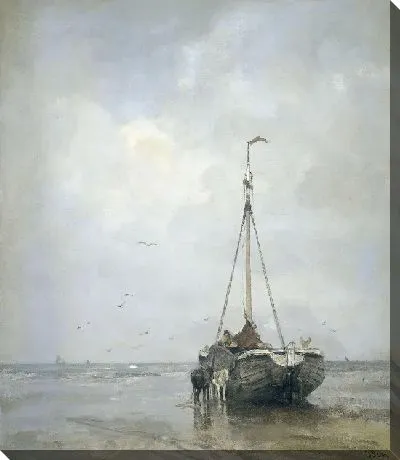 Картина Рыбацкая лодка с отвесными носами на пляже в Схевенингене