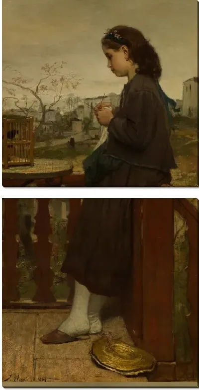 Картина Девушка на балконе вязание, Монмартр