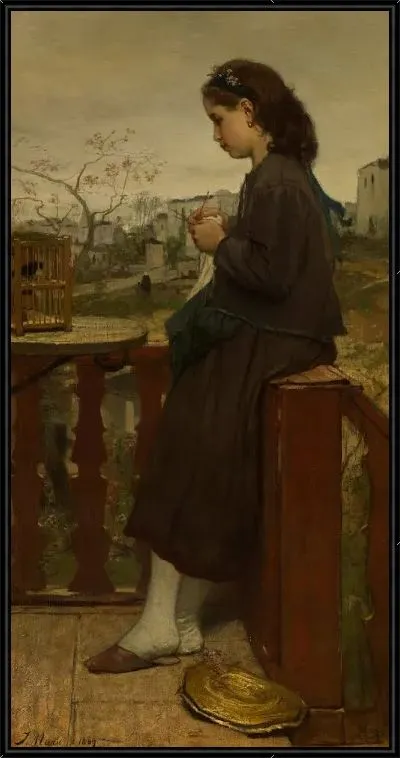 Картина Девушка на балконе вязание, Монмартр