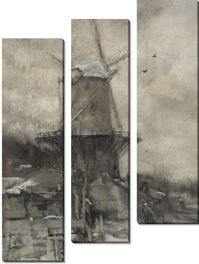 Картина Мельница зимой