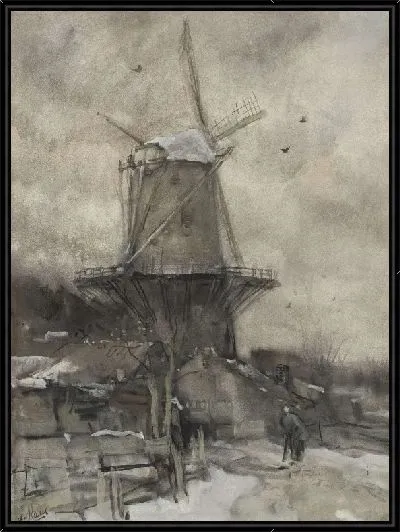 Картина Мельница зимой