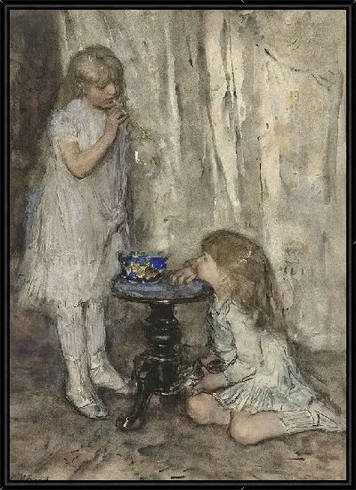 Картина Две девушки, мыльные пузыри