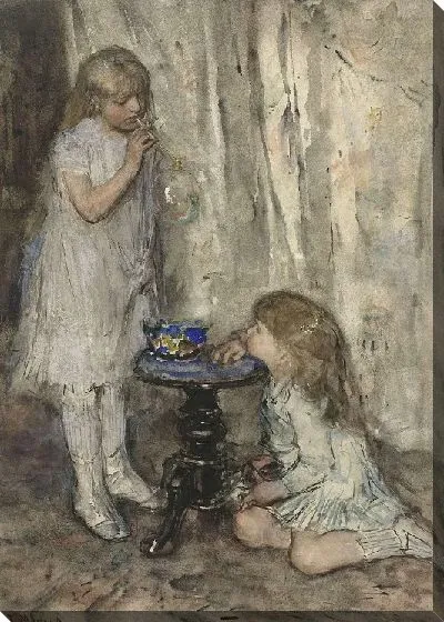 Картина Две девушки, мыльные пузыри