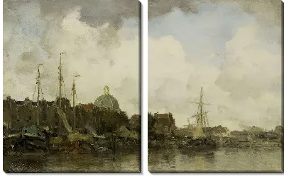 Городской пейзаж с купольной церковью