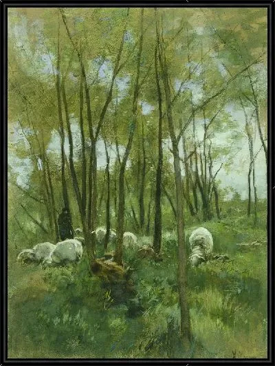Картина Стадо овец в лесу