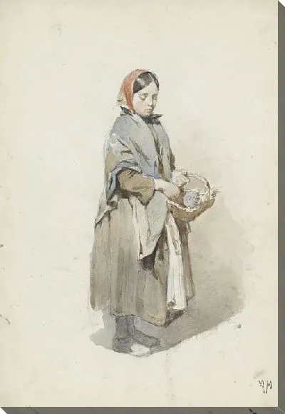 Картина Стоящая женщина с платком и корзиной