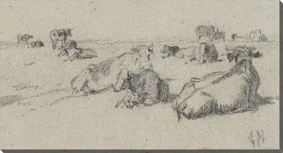 Картина Лежа коров на пастбище