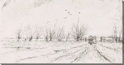 Картина Зимний пейзаж с дояркой