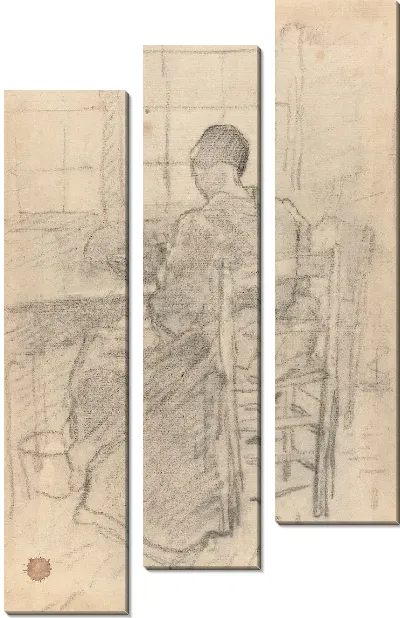 Картина Сидящая женщина чистит картошку перед окном