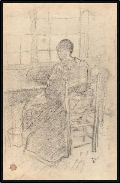 Картина Сидящая женщина чистит картошку перед окном