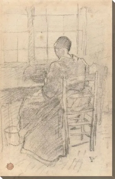 Картина Сидящая женщина чистит картошку перед окном