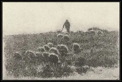 Пастух с стадом овец