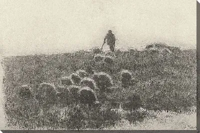 Пастух с стадом овец