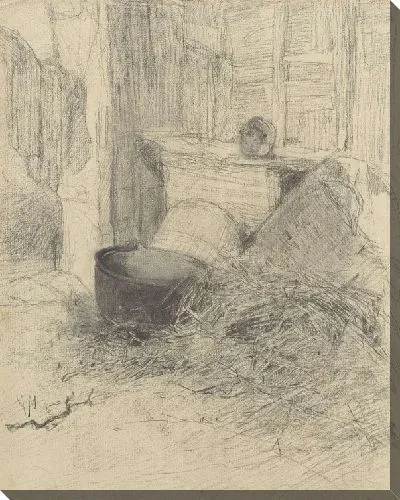 Картина Интерьер сарая с соломой и различными предметами