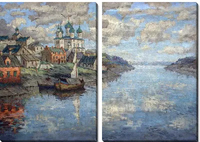 Картина Вид с реки на старый город (The view from the river to the old town)