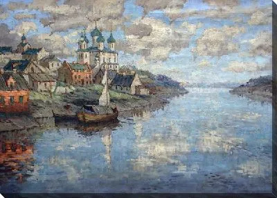 Картина Вид с реки на старый город (The view from the river to the old town)
