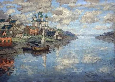 Картина Вид с реки на старый город (The view from the river to the old town)