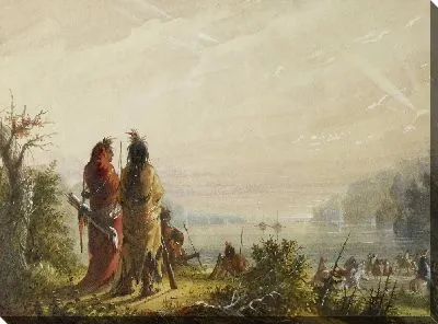 Картина Индейцы угрожают атаковать меховые лодки