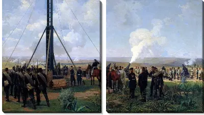 Картина Артиллерийский бой под Плевной. Батарея осадных орудий на Великокняжеской горе (The artillery battle at Plevna. The battery of siege guns to the Grand Mountain)