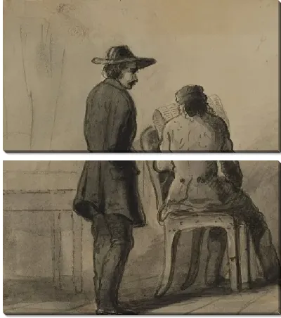 Картина Человек, стоящий за другой сидящей читающей газетой