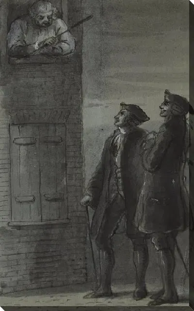 Картина Джонсон обращается к двум мужчинам из окна (от Джеймса Босвелла, Жизнь Сэмюэля Джонсона, 1791)