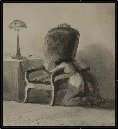 Картина Девушка на коленях над подлокотником стула