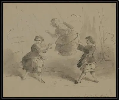 Картина Трое детей играют на качелях