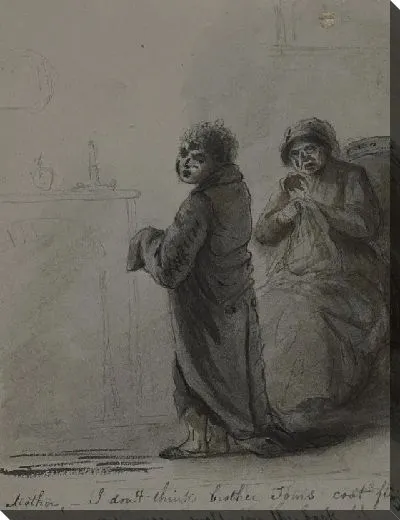 Картина Мать и сын у камина