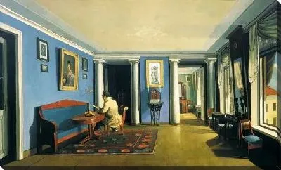 Картина В комнатах. Гостиная с колоннами на антресолях (In the rooms. Living room with columns in the attic)