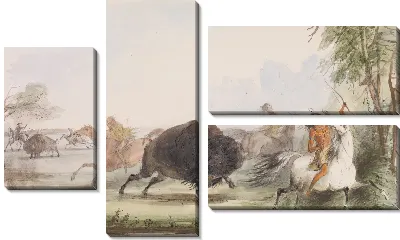 Картина Индейцы дразнят раненого буйвола