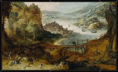 Речной пейзаж с охотой на кабана