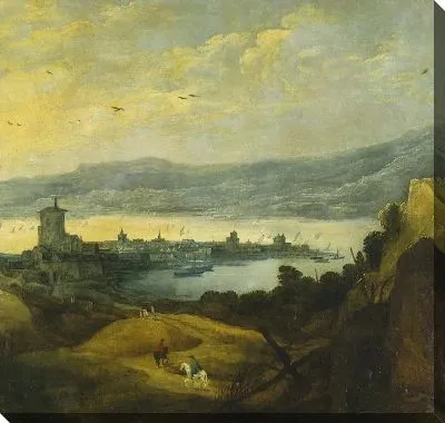 Картина Пейзаж с маленьким городком на полуострове