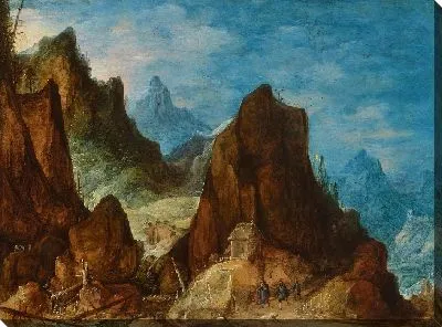 Картина Высокий горный пейзаж с паломниками