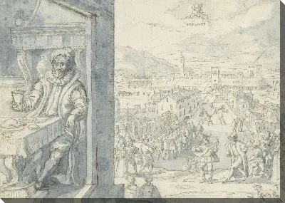 Картина Человек сидит внутри и городской пейзаж