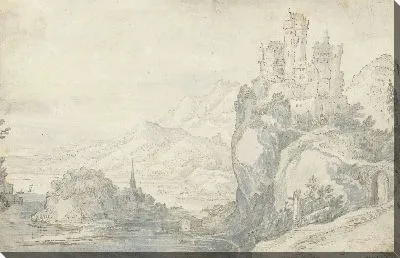 Речной пейзаж с замком на горе