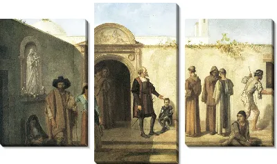 Картина Христофор Колумб и его сын Диего просят гостеприимства во францисканском монастыре Санта-Мария-де-ла-Рабида (Испания) (Христофор Колумб с сыном во дворе монастыря Ла-Рабида)