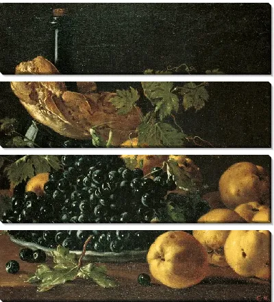 Картина Натюрморт с хлебом, яблоками, виноградом и бутылкой