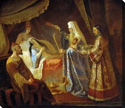 Картина Исцеление Митрополитом Алексеем Тайдулы, жены Чанибека, Хана Золотой Орды (Metropolitan Alexis Healing Tayduly, Chanibeka wife, Hana the Golden HordeMetropolitan Alexis Healing Tayduly, Chanibeka wife, Hana the Golden Horde)