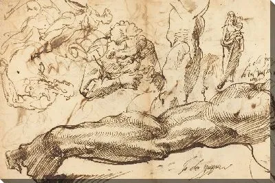 Картина Исследования левой руки, молодой женщины, мадонны с младенцем, лица в профиль и обнаженных фигур