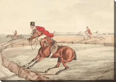 Картина «Квалифицированные лошади и неквалифицированные всадники»: «Перед ручьем, проверяя старую поговорку, смотри, прежде чем прыгнуть»