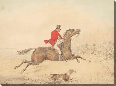 Картина Всадник на коричневой лошади собирается прыгнуть через ограждение направо